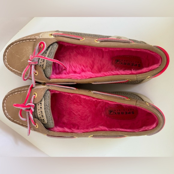 SPERRY Top Siders Angelfish - Tan w/Pink Faux Fur Lined - Women's Size 9.5 - Picture 4 of 14